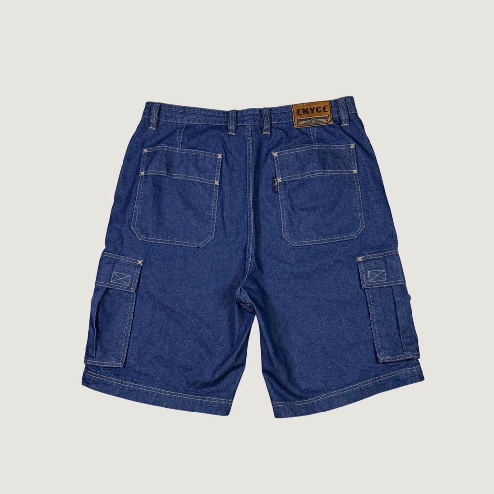 Enyce Mens Baggy Denim Cargo Shorts Blue Dark Wash Streetwear Size 36 Vintage